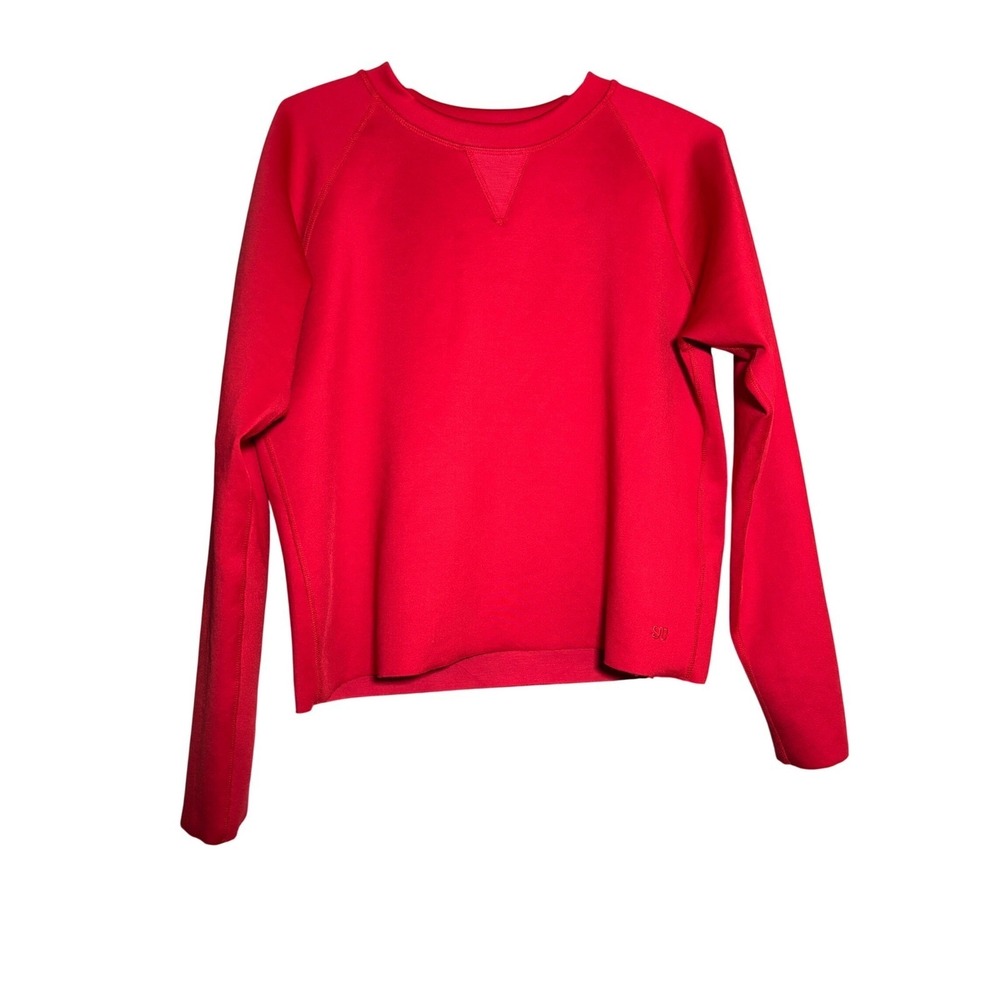 Albion Fit Womens M Red Crewneck Sweatshirt Raglan Cropped Long Sleeve Raw Hem
